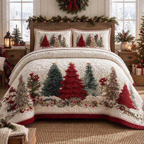 Cardinal Christmas Tree 3-Piece Quilted Bedding Set SN0DV930
