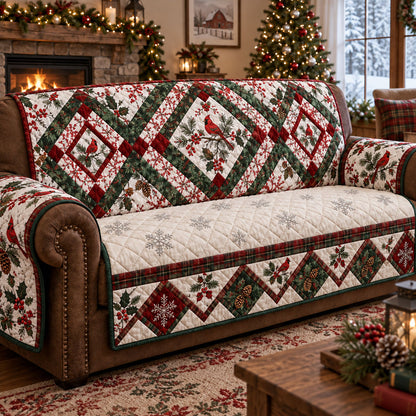 Cardinal Pine Christmas Quilted Sofa Cover SN0PT1345