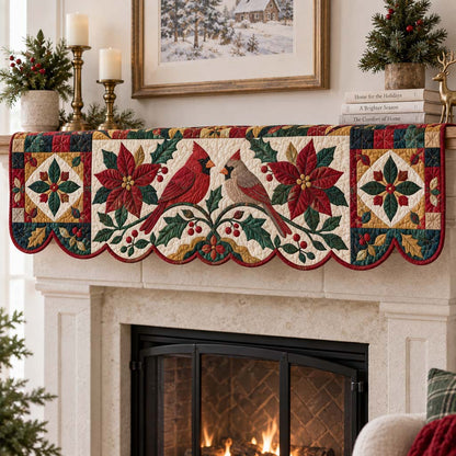 Cardinal Poinsettia Bloom Quilted Mantel Scarf SN0HH0556