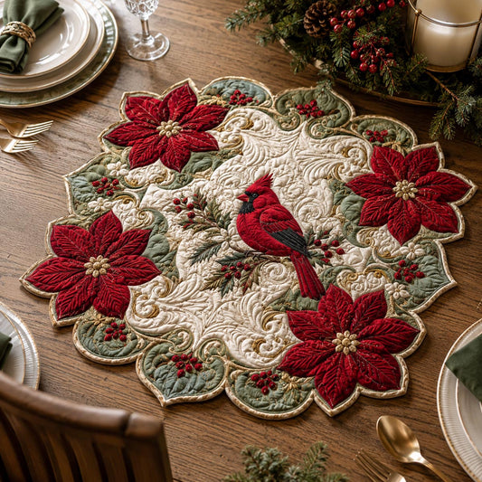 Cardinal Poinsettia Custom Shape Quilted Table Topper SN0DV416