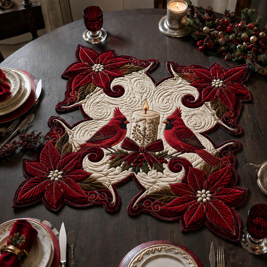 Cardinal Poinsettia Custom Shape Quilted Table Topper SN0DV429