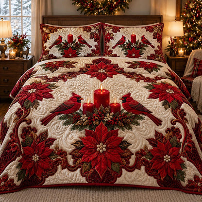 Cardinal Poinsettia Grace 3-Piece Quilted Bedding Set SN0DV722