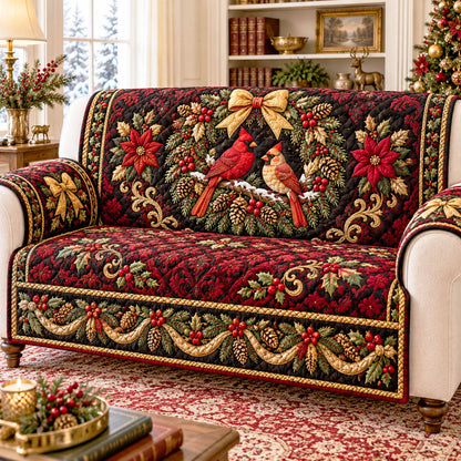 Cardinal Poinsettia Quilted Sofa Cover SN0TD1209