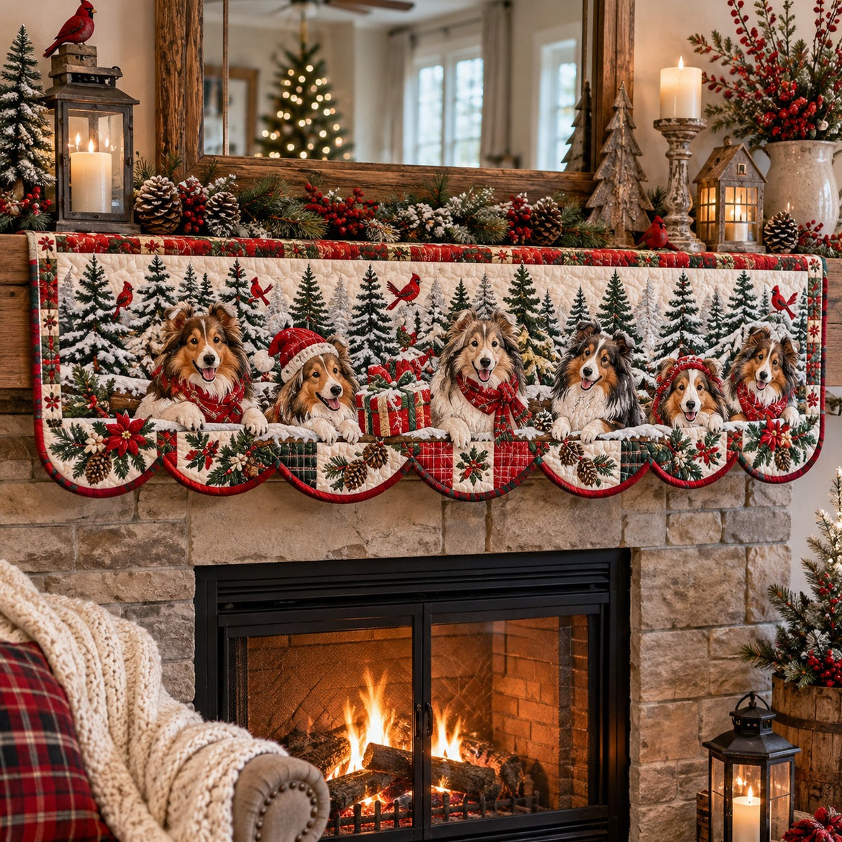 Cardinal Sheltie Winter Quilted Mantel Scarf SN0PT1429