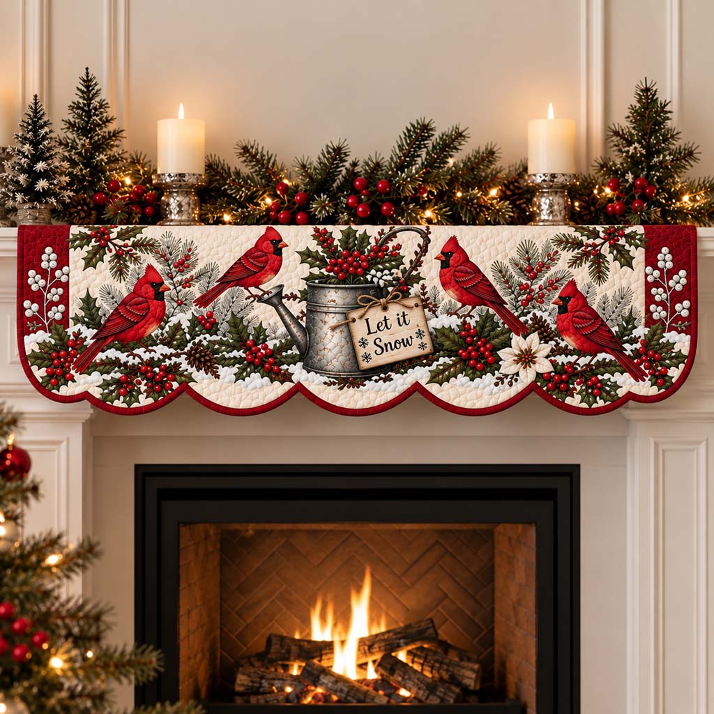 Cardinal Snowfall Watering Quilted Mantel Scarf SN0HH0558