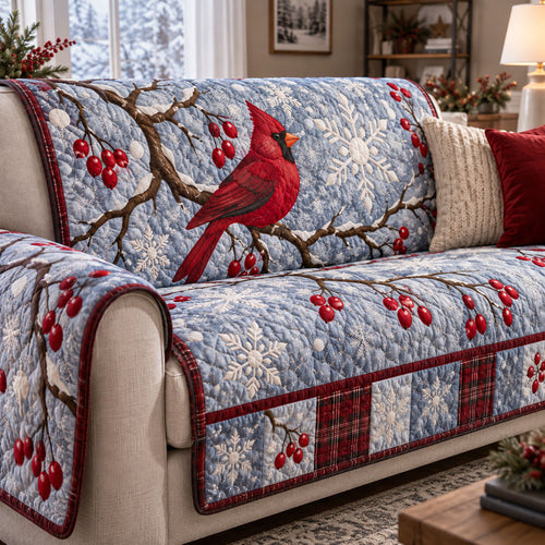 Cardinal Winter Wishes Quilted Sofa Cover SN0PT1379