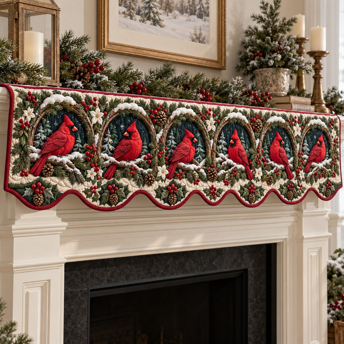 Cardinal Wreath Arches Quilted Mantel Scarf SN0TV994