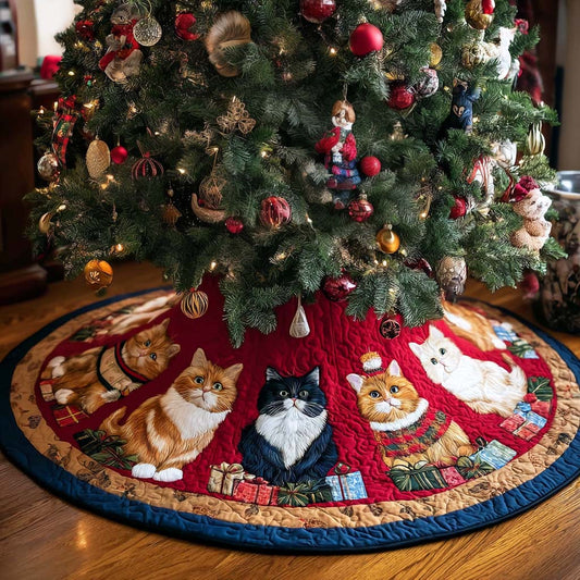 Cat Cheer Christmas Quilted Tree Skirt NCU0DK10571