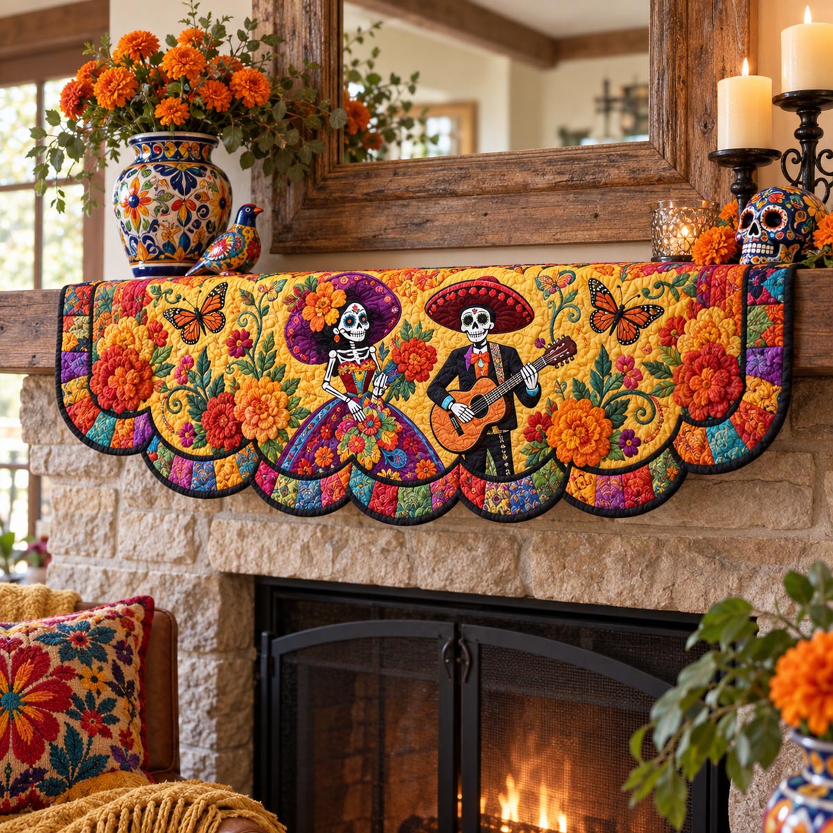 Catrina Couple Celebration Quilted Mantel Scarf SN0DV633