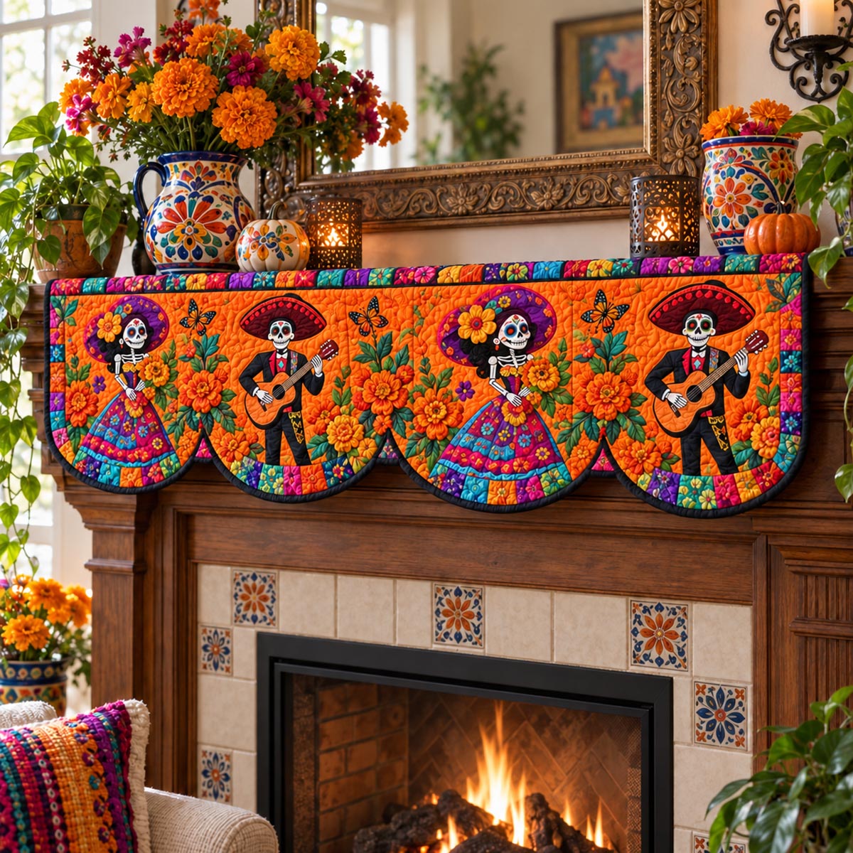 Catrina Couple Fiesta Quilted Mantel Scarf SN0DV620