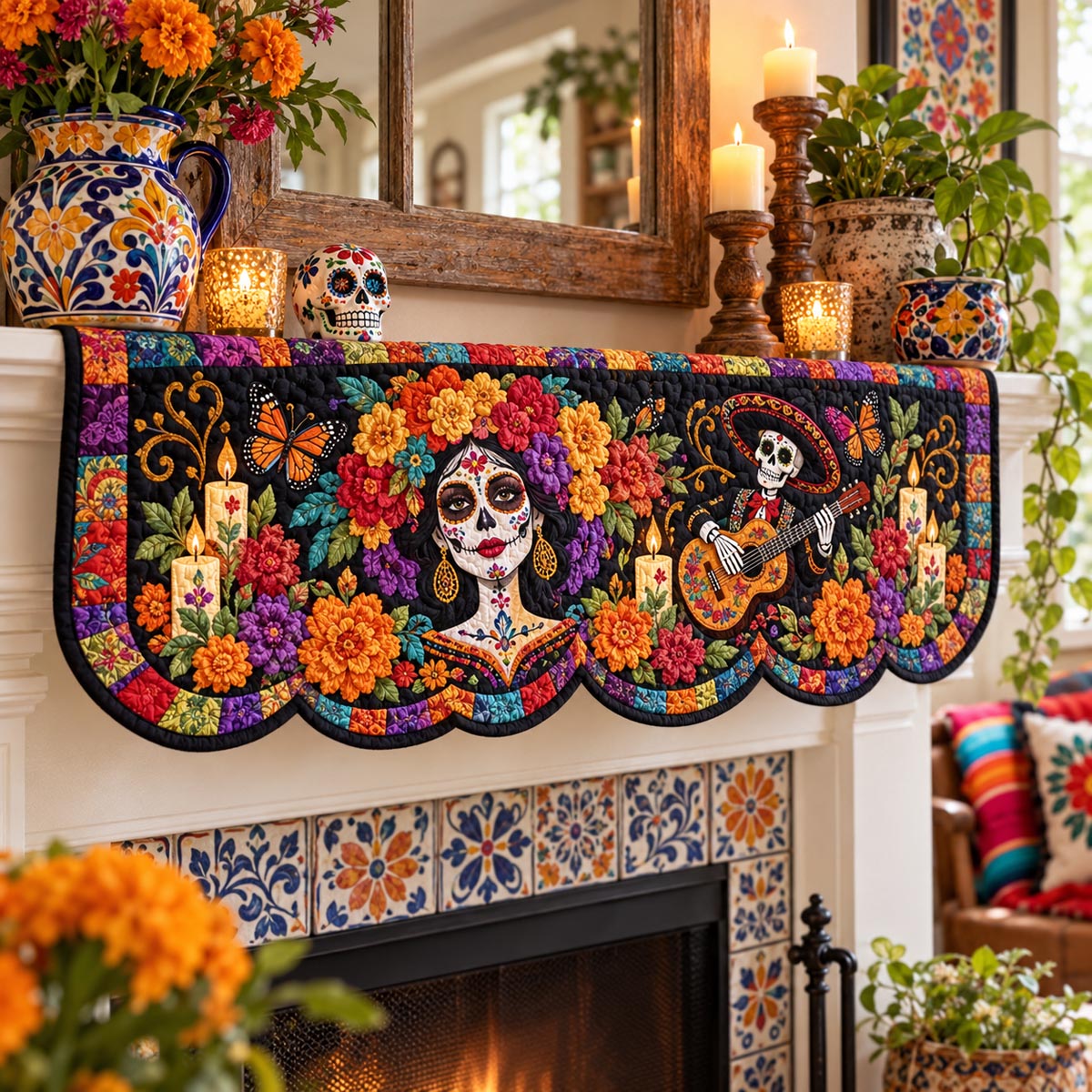 Catrina Mariachi Celebration Quilted Mantel Scarf SN0DV631