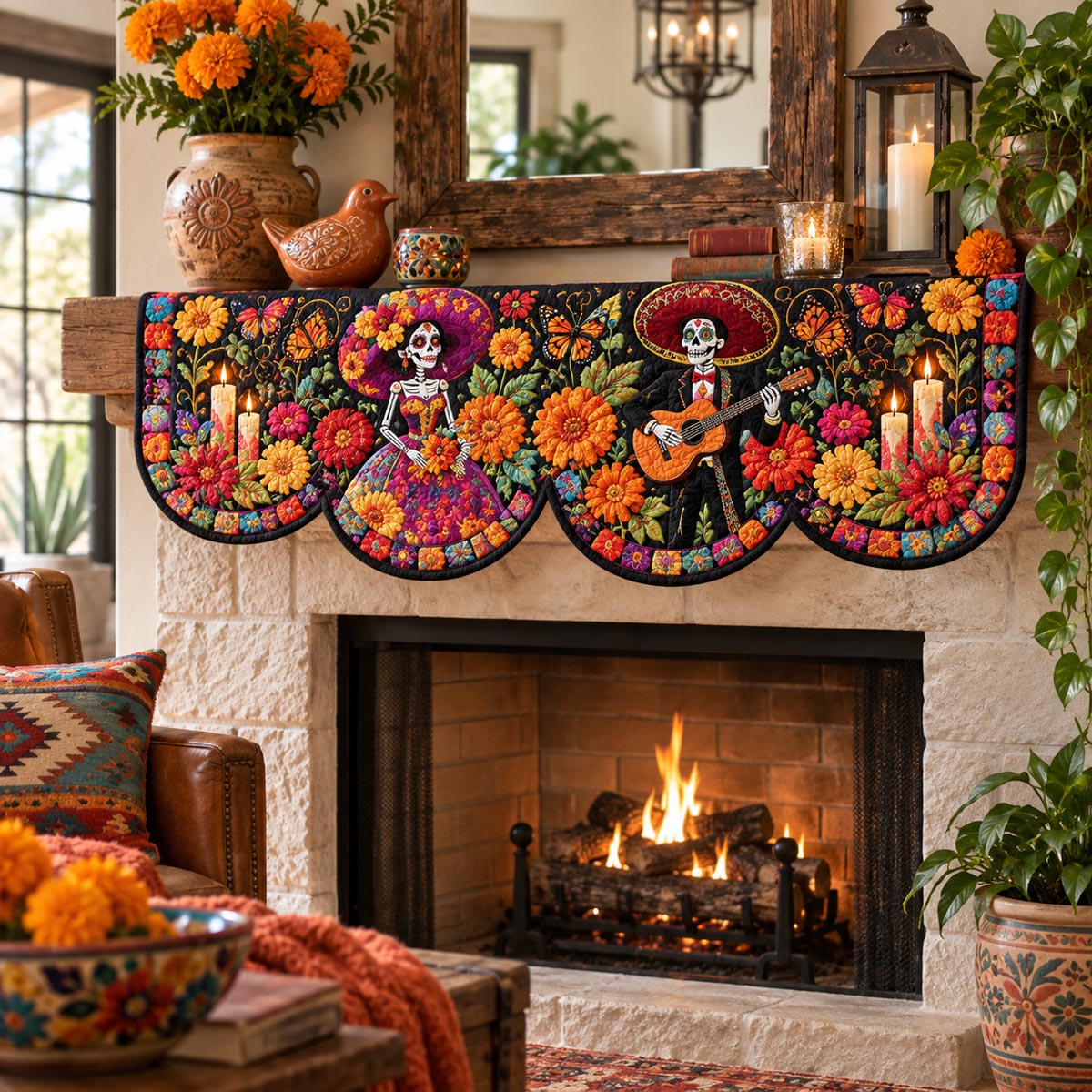 Catrina Marigold Fiesta Quilted Mantel Scarf SN0DV632