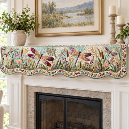 Cattail Pond Dragonflies Quilted Mantel Scarf SN0TV971