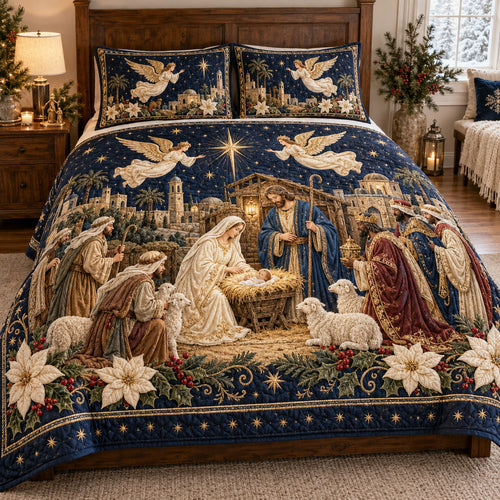 Celestial Nativity 3-Piece Quilted Bedding Set SN0TV798
