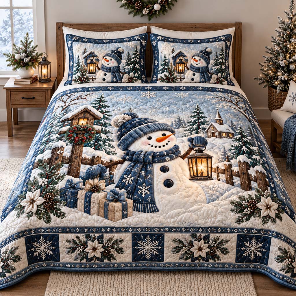Celestial Snowman 3-Piece Quilted Bedding Set SN0HH0629