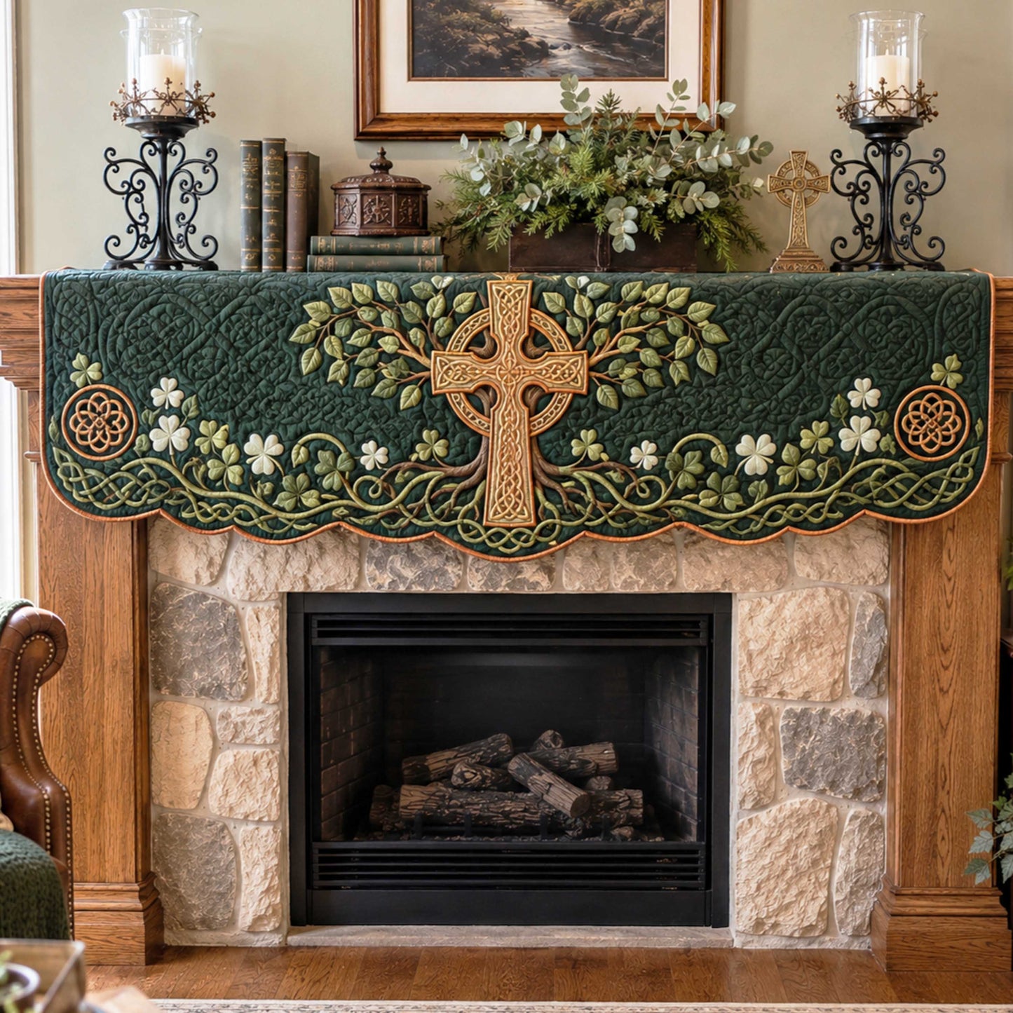 Celtic Cross Quilted Mantel Scarf SN0TD346