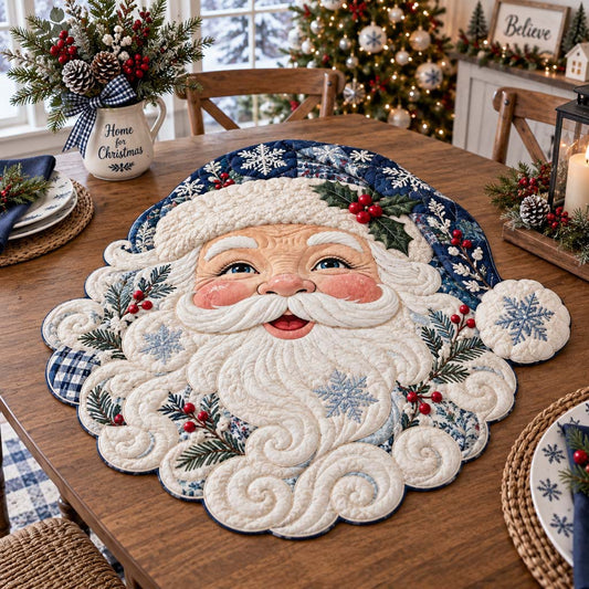 Cerulean Snowflake Santa Custom Shape Quilted Table Topper SN0HH0372