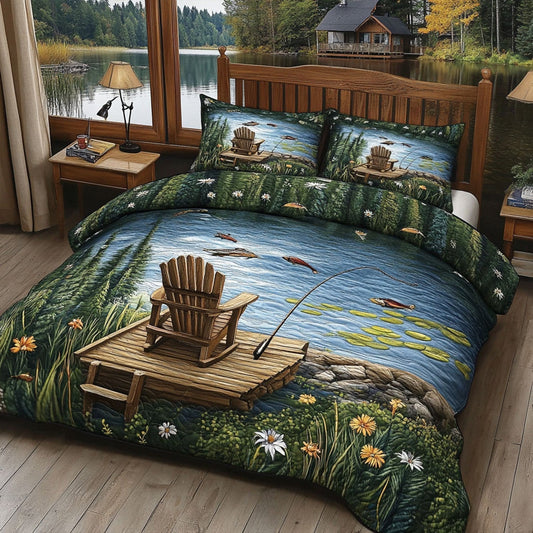 Chair by the Lake 3-Piece Quilted Bedding Set NCU0PT6917