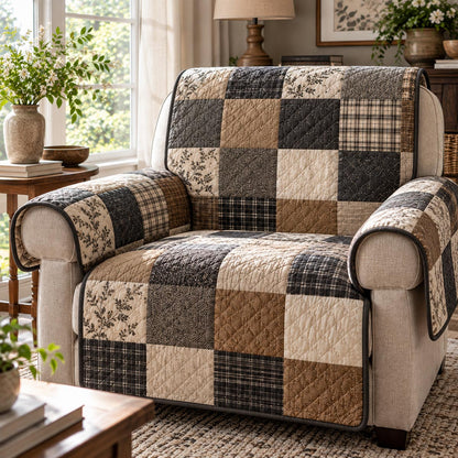Charcoal Farmhouse Squares Quilted Sofa Cover SN0DV1064