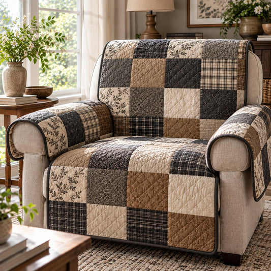 Charcoal Farmhouse Squares Quilted Sofa Cover SN0DV1064