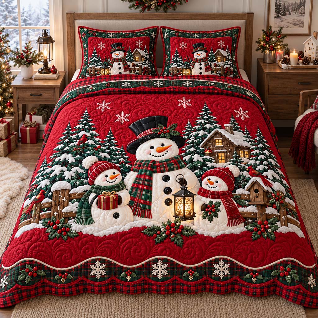 Charming Snowman 3-Piece Quilted Bedding Set SN0HH0630
