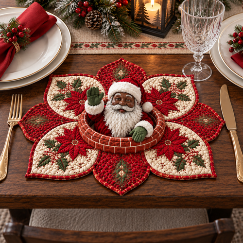 Black Santa Poinsettia Custom Shape Quilted Placemat SN0HH0261
