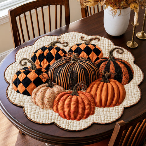 Checkered Pumpkins Custom Shape Quilted Table Topper NCU0LV169