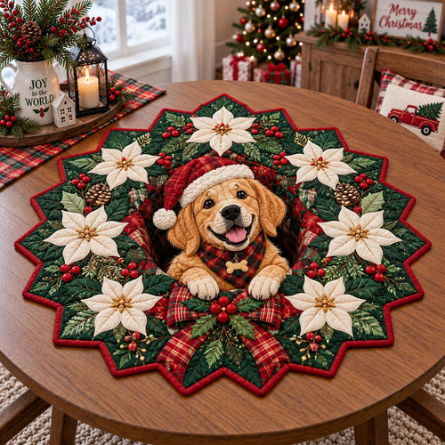 Cheerful Golden Holiday Custom Shape Quilted Table Topper SN0HH0681