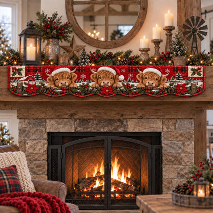 Cheerful Highland Calves Quilted Mantel Scarf SN0HH0456