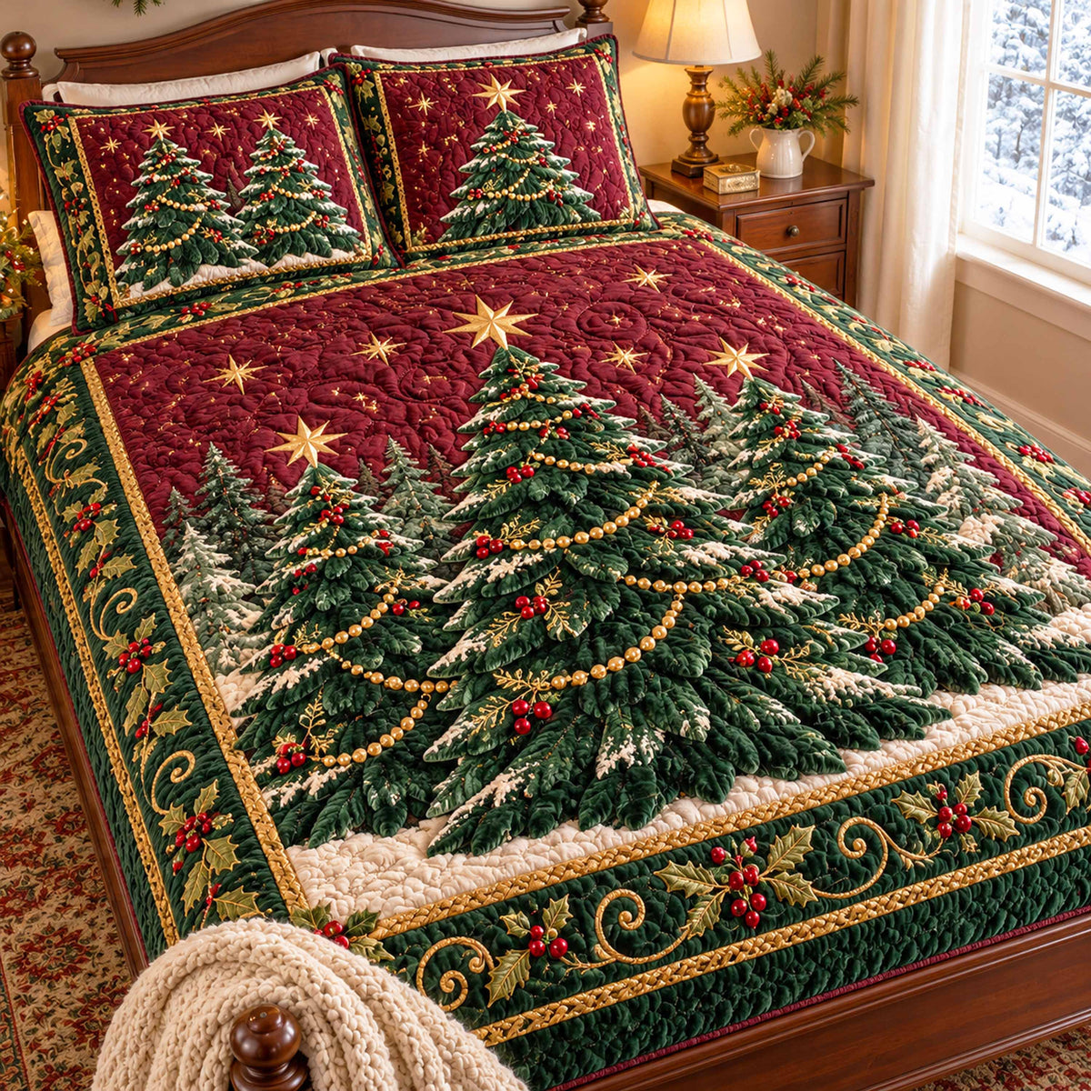 Cherished Evergreen 3-Piece Quilted Bedding Set SN0TD1152