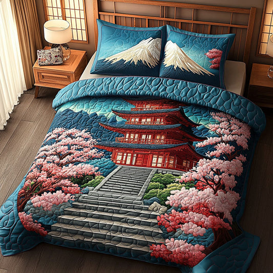 Cherry Blossom Path 3-Piece Quilted Bedding Set NCU0NT6554
