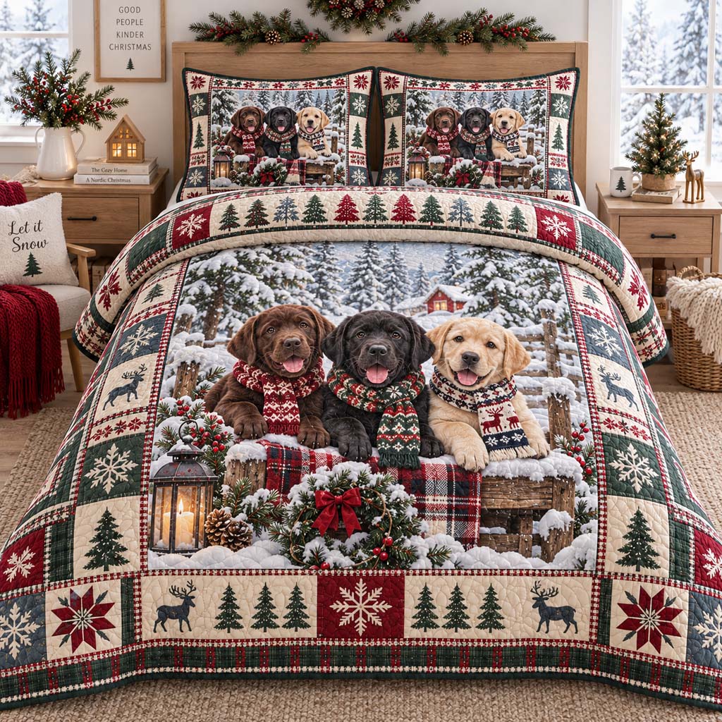Cherry Labrador 3-Piece Quilted Bedding Set SN0HH0780