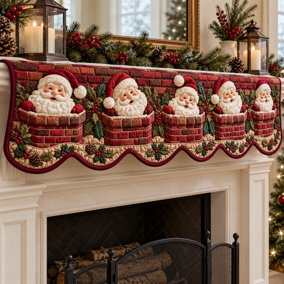 Chimney Top Santas Quilted Mantel Scarf SN0TV989