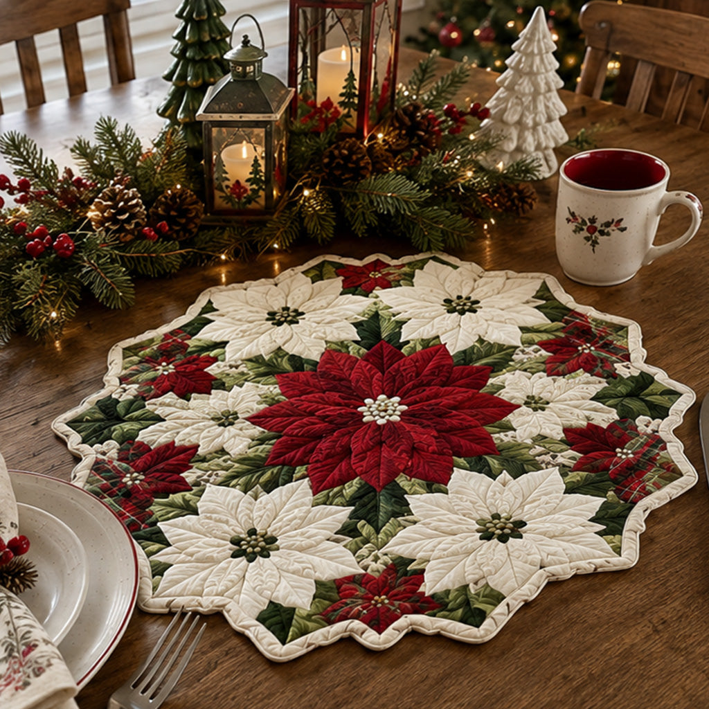 Christmas Poinsettia Elegance Custom Shape Quilted Placemat SN0PT694