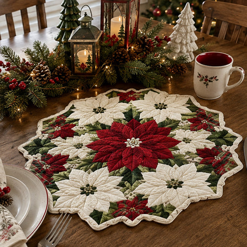Christmas Poinsettia Elegance Custom Shape Quilted Placemat SN0PT694