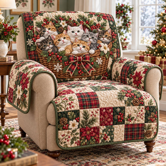 Christmas Basket Kittens Quilted Sofa Cover SN0DV1143