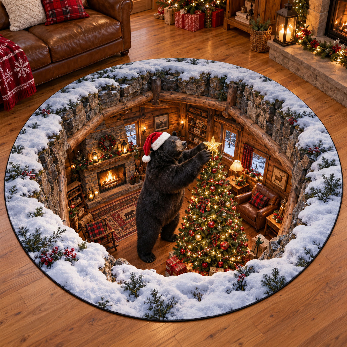 Christmas Bear Hollow Round Carpet SN0TV628