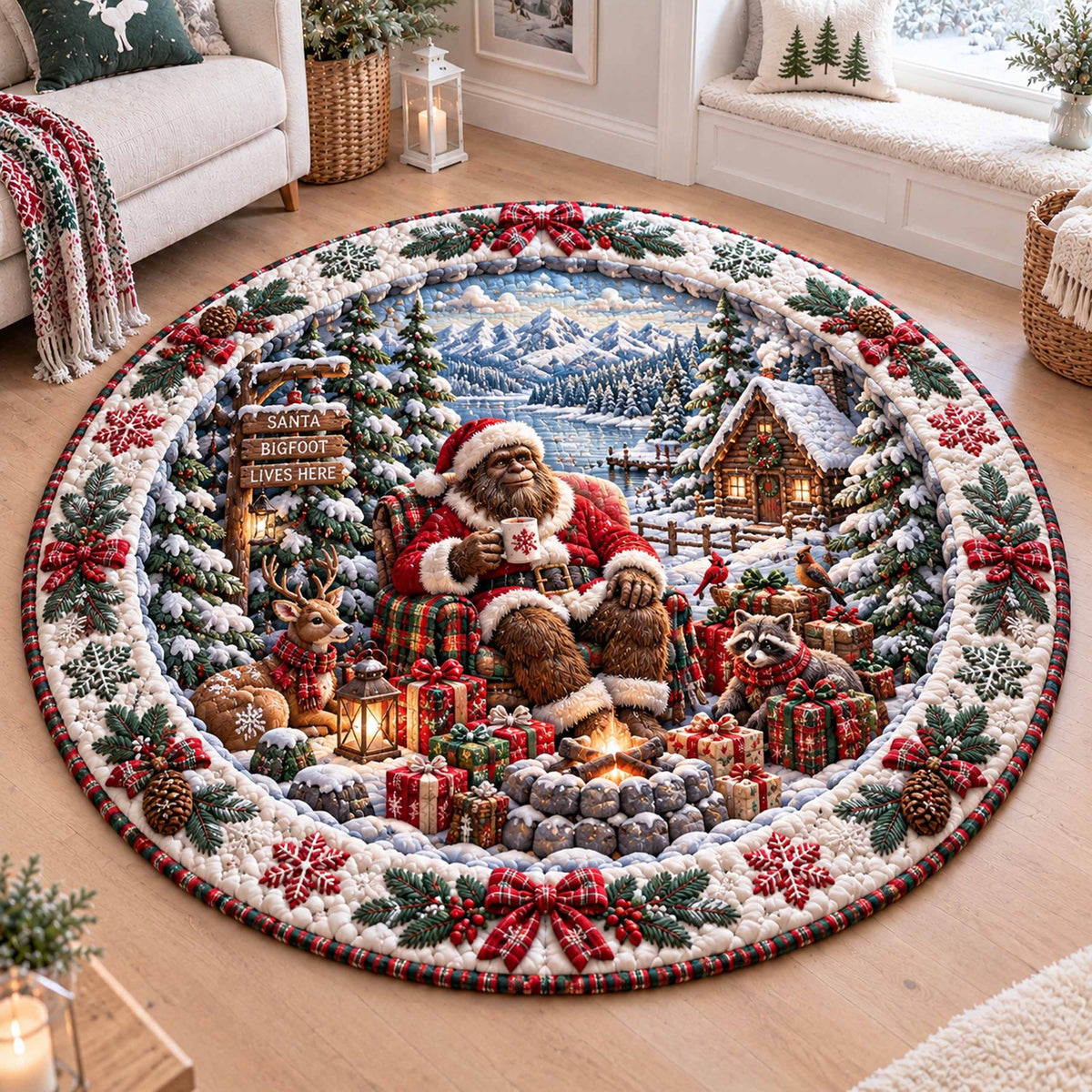 Christmas Bigfoot Quilted Round Mat SN0TD973