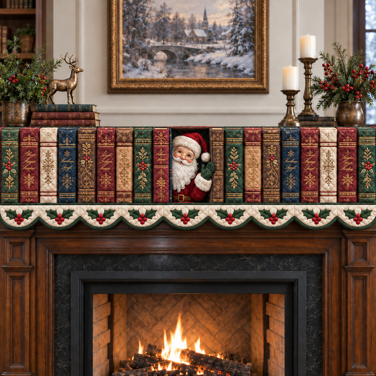 Christmas Bookshop Quilted Mantel Scarf SN0TV601