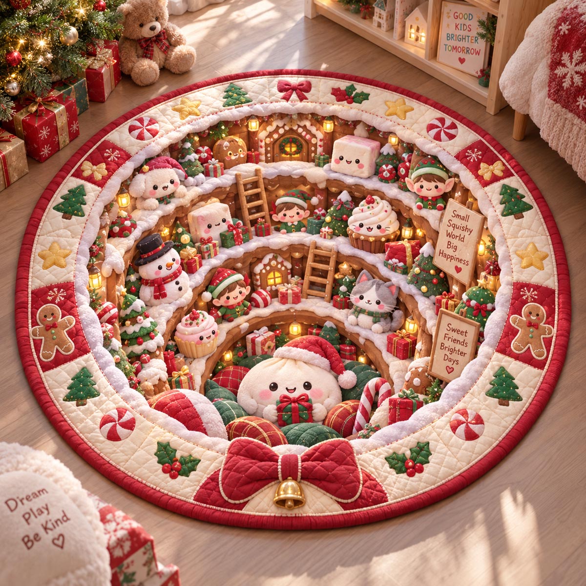 Christmas Bow Village Quilted Round Mat SN0DV815