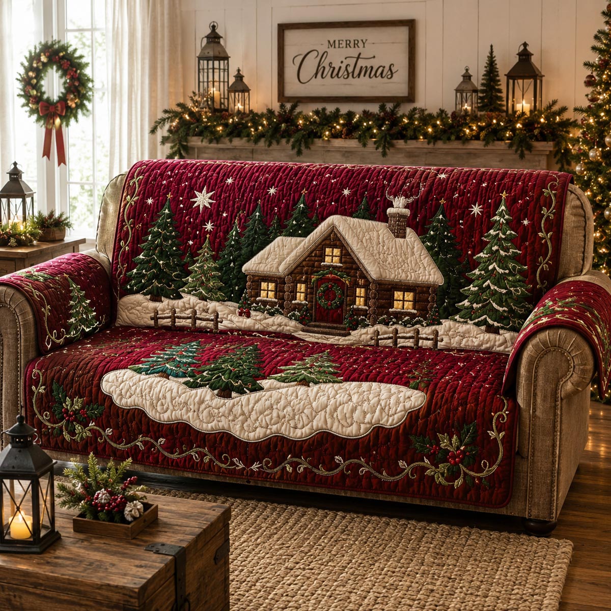 Christmas Cabin Quilted Sofa Cover SN0DV151
