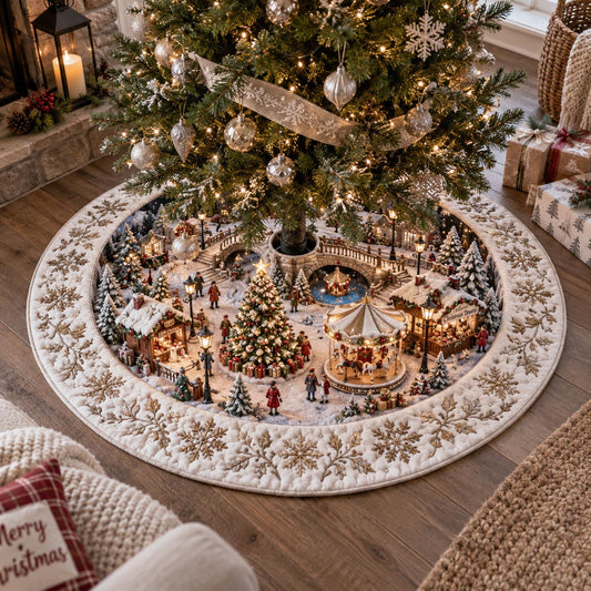 Christmas Carousel Village Christmas Quilted Tree Skirt SN0DV906