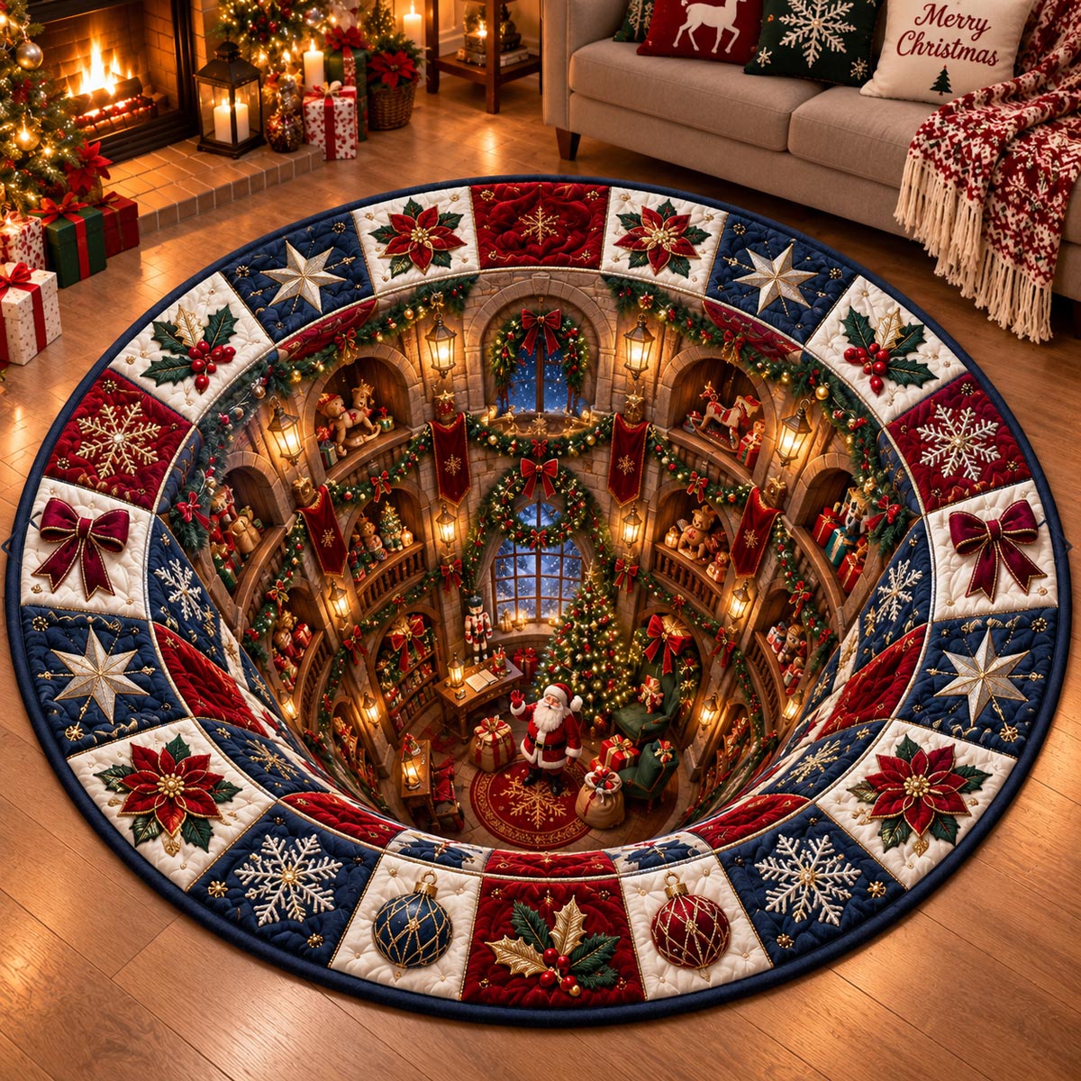Christmas Cathedral Spiral Quilted Round Mat SN0DV798