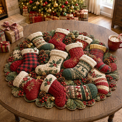 Christmas Charm Custom Shape Quilted Table Topper SN0TD232