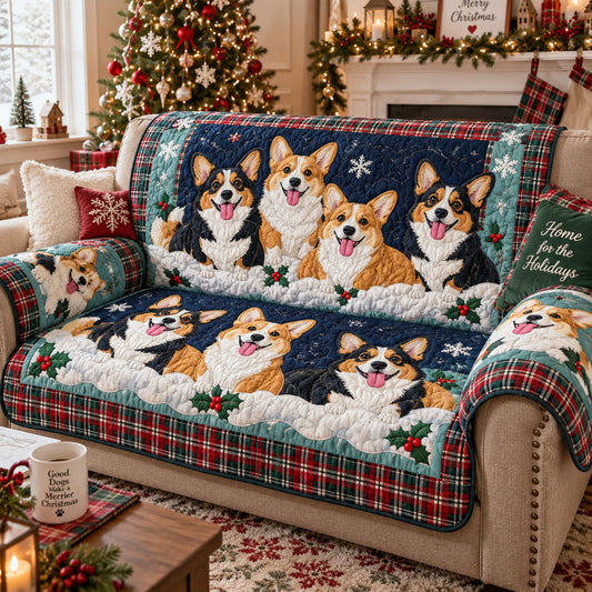 Christmas Corgi Crew Quilted Sofa Cover SN0PT1310