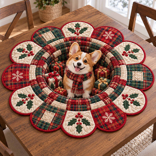 Christmas Corgi Custom Shape Quilted Table Topper SN0TD849