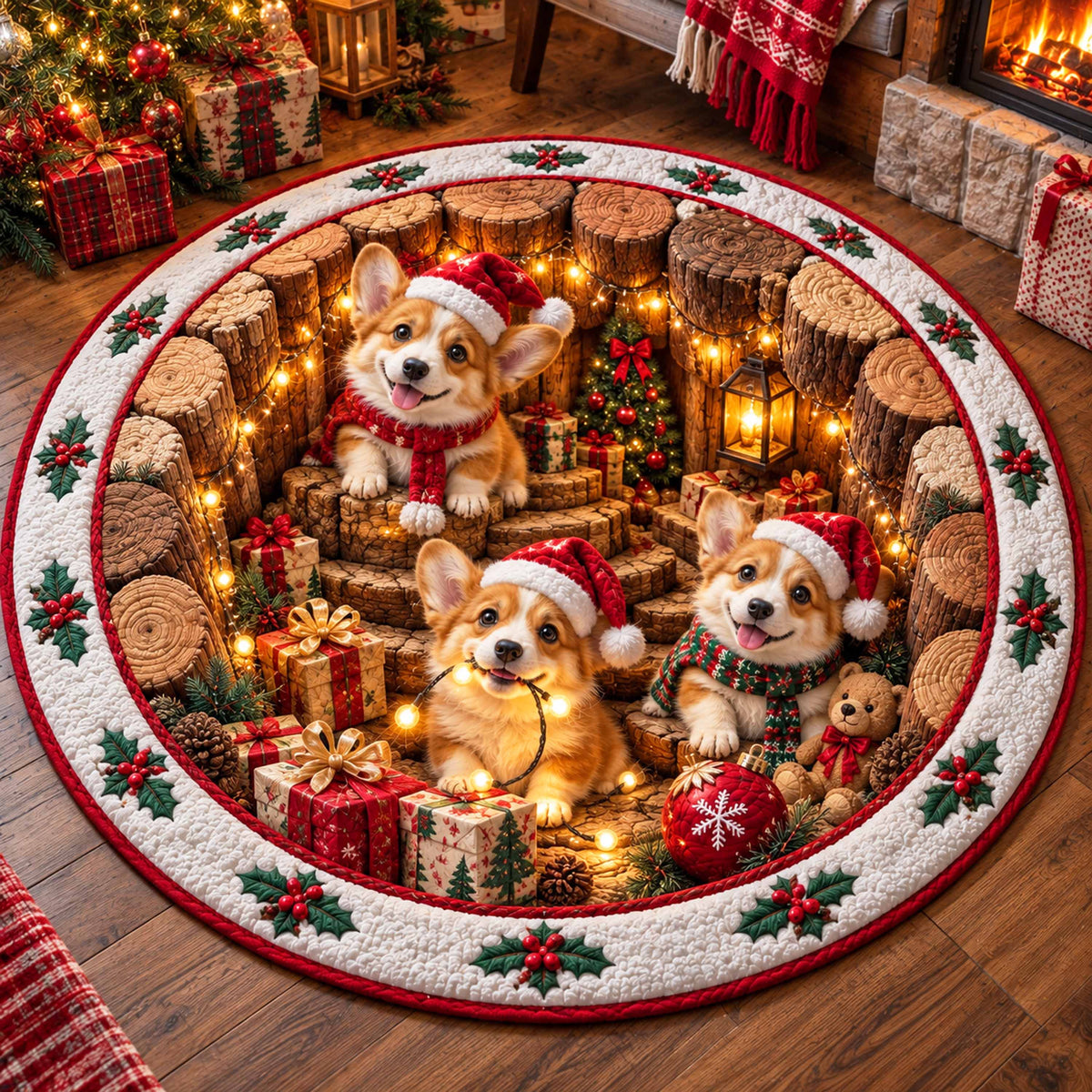 Christmas Corgi Quilted Round Mat SN0TD819