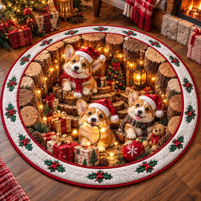 Christmas Corgi Quilted Round Mat SN0TD819