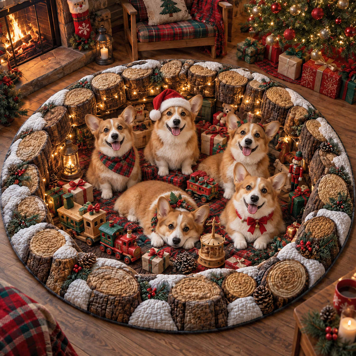 Christmas Corgi Quilted Round Mat SN0TD877