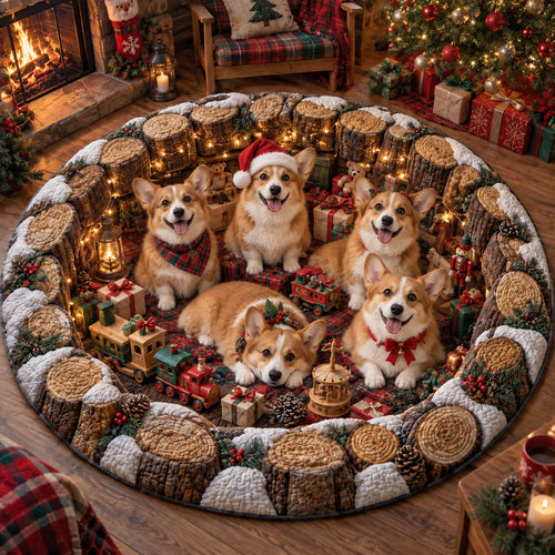 Christmas Corgi Quilted Round Mat SN0TD877